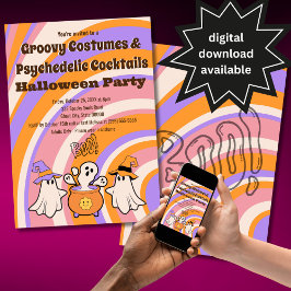Groovy Retro Costumes & Cocktails Halloween fest Inbjudningar