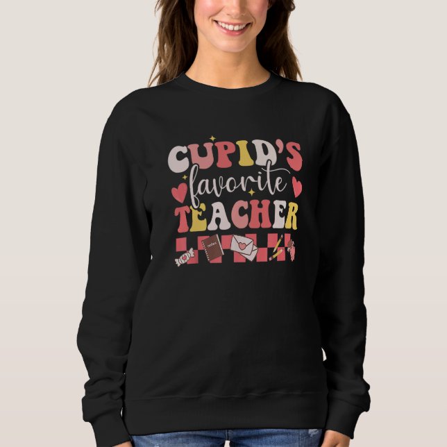 Groovy Retro Cupid's Favorite Teacher Valentine's  T Shirt (Framsida)