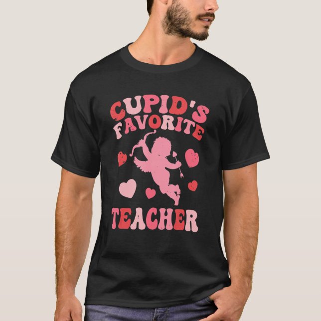Groovy Retro Cupid's Favorite Teacher Valentines T Shirt (Framsida)