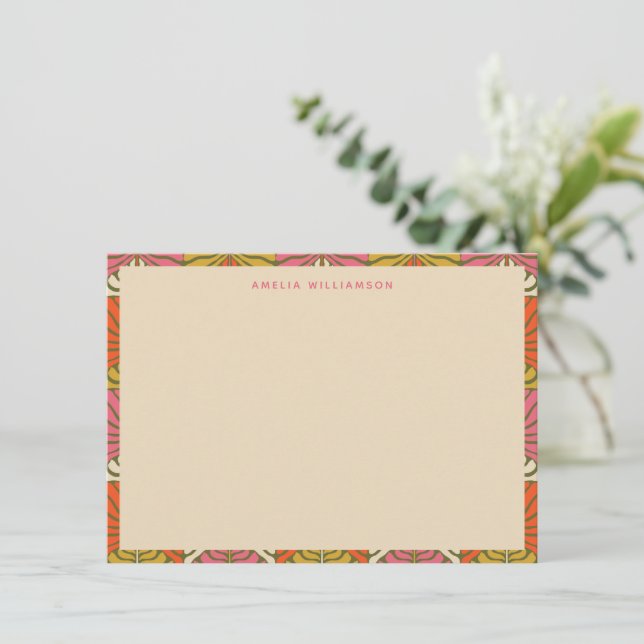 Groovy Retro Cute Personlig Stationery Namn Anteckningskort (Stående Fram)