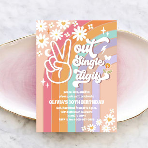 Groovy Retro Daisy 10-års födelsedagsinbjudan Inbjudningar