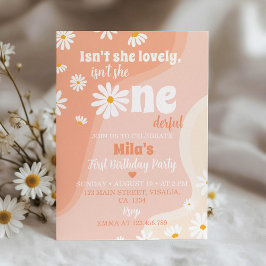Groovy Retro Daisy 1:a födelsedagsinbjudan Inbjudningar