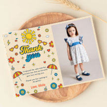 Groovy Retro Daisy Birthday Photo - tackkort