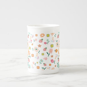Groovy Retro Daisy Flowers Mönster Boho Blommigt Benporslin Mugg