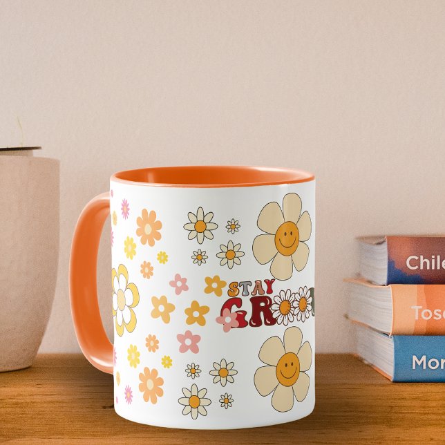 Groovy Retro Daisy Flowers Mönster Boho Blommigt Mugg (Skapare uppladdad)