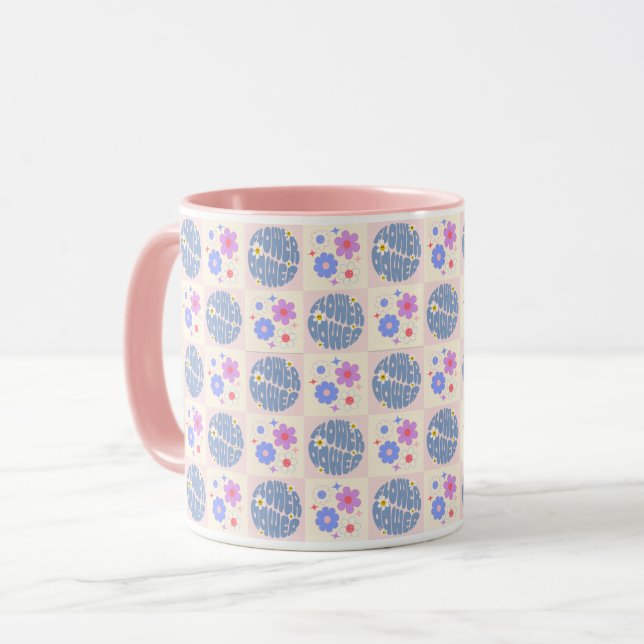 Groovy Retro Daisy Flowers Mönster Boho Blommigt Mugg (Framsida vänster)