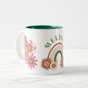 Groovy Retro Daisy Flowers Mönster Boho Blommigt Två-Tonad Mugg