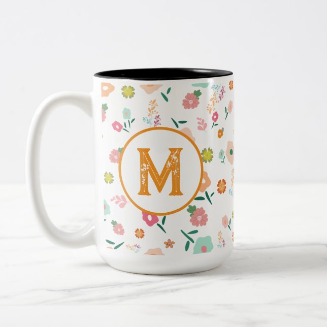 Groovy Retro Daisy Flowers Mönster Boho Blommigt Två-Tonad Mugg (Vänster)