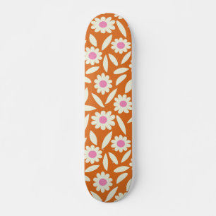 Groovy Retro Daisy Flowers Mönster på orange Mini Skateboard Bräda 18,5 Cm