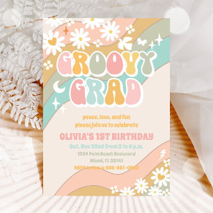 Groovy Retro Daisy Födelsedagsinbjudan Inbjudningar