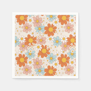 Groovy Retro Daisy Orange Blue Cream Pappersservett
