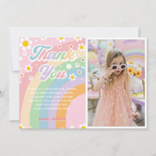 Groovy Retro Daisy Rainbow Birthday Tack för ditt Inbjudningar