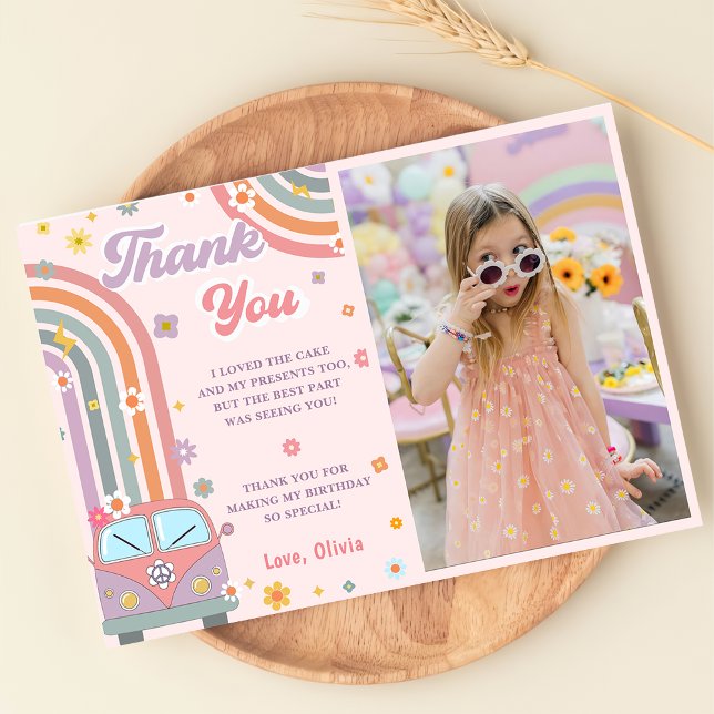 Groovy Retro Daisy Rainbow Birthday Tack för ditt  Inbjudningar (Skapare uppladdad)