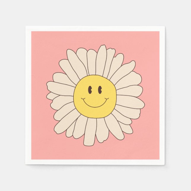 Groovy Retro Daisy Rosa Pappersservett (Framsidan)