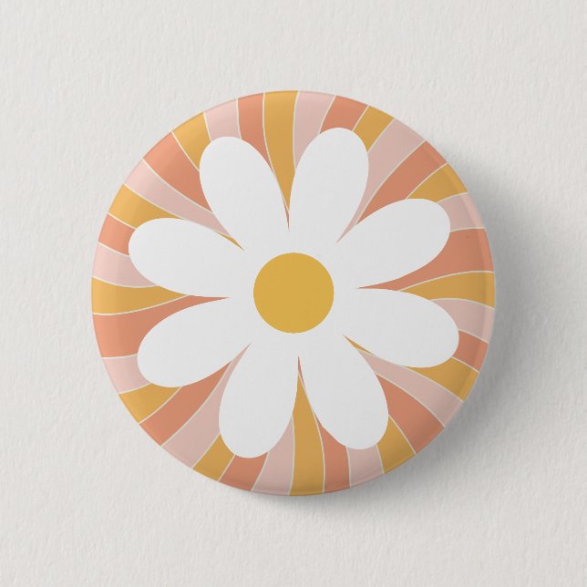 Groovy Retro Daisy Sunshine Rosa Orange Boho Knapp (Framsida)