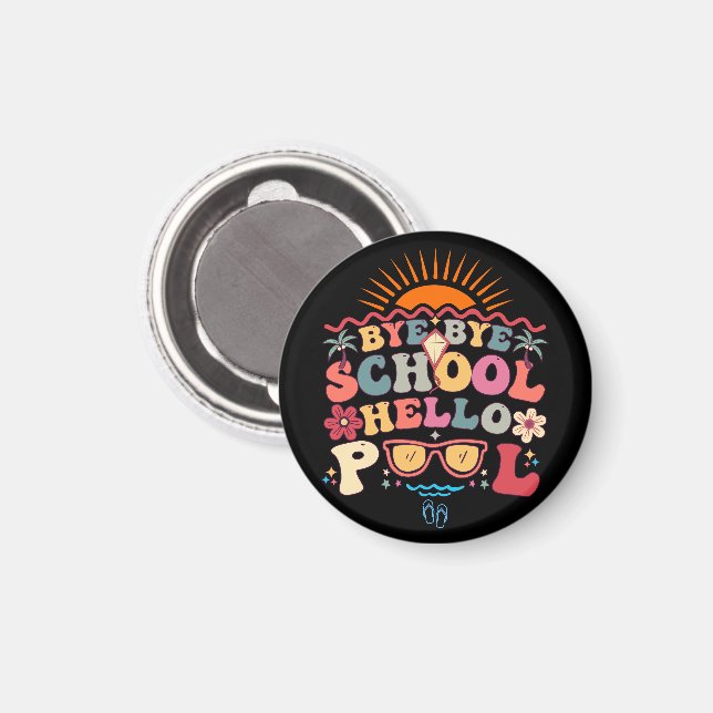 Groovy Retro Design Adjö Hejdå School Hej Bassäng  Magnet (Front/Back)