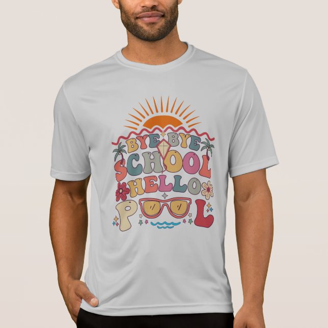 Groovy Retro Design Adjö Hejdå School Hej Bassäng  T Shirt (Framsida)
