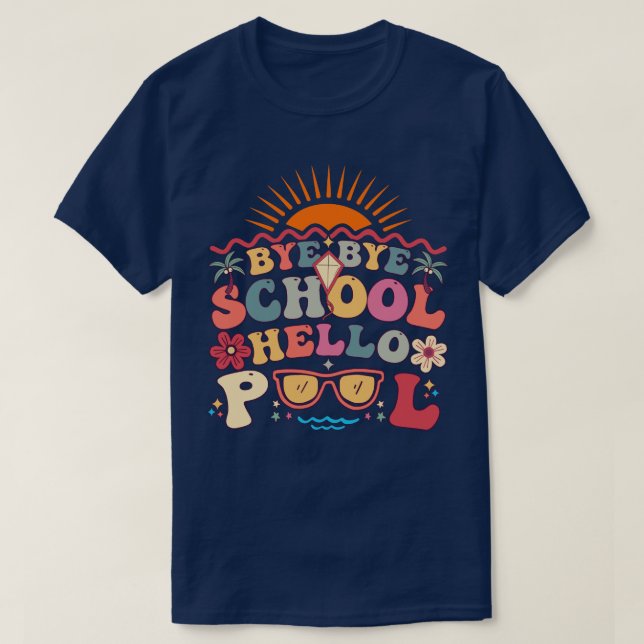 Groovy Retro Design Adjö Hejdå School Hej Bassäng  T Shirt (Design framsida)