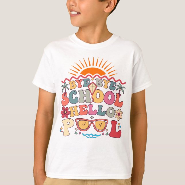 Groovy Retro Design Adjö Hejdå School Hej Bassäng  T Shirt (Framsida)