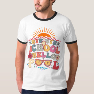 Groovy Retro Design Adjö Hejdå School Hej Bassäng  T Shirt
