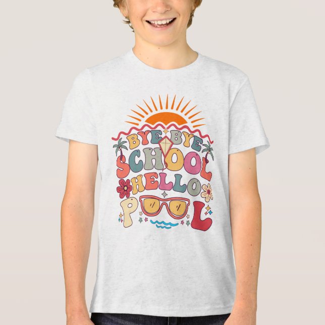 Groovy Retro Design Adjö Hejdå School Hej Bassäng  T Shirt (Framsida)