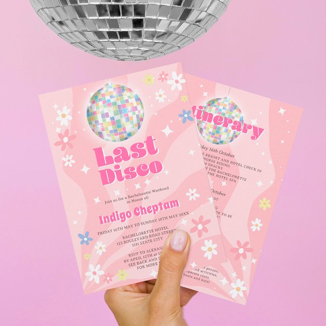 Groovy retro disco blommigt bachelorette helg inbjudningar (Skapare uppladdad)