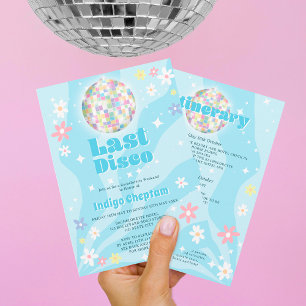 Groovy retro disco blommigt bachelorette helg inbjudningar