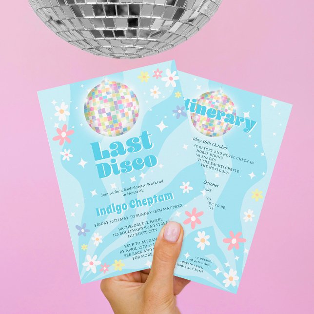 Groovy retro disco blommigt bachelorette helg inbjudningar (Skapare uppladdad)