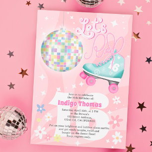 Groovy retro disco blommigt rullskridskote Söt 16 Inbjudningar