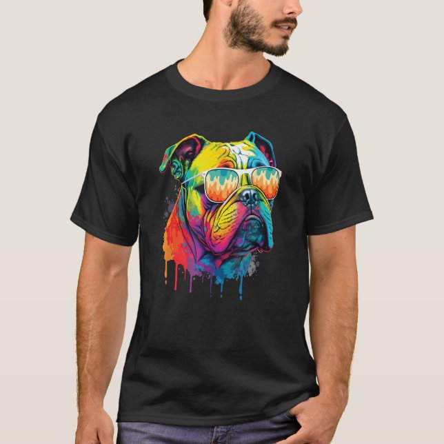 Groovy Retro English Bulldog  Dog Animal  Puppy Ow T Shirt (Framsida)