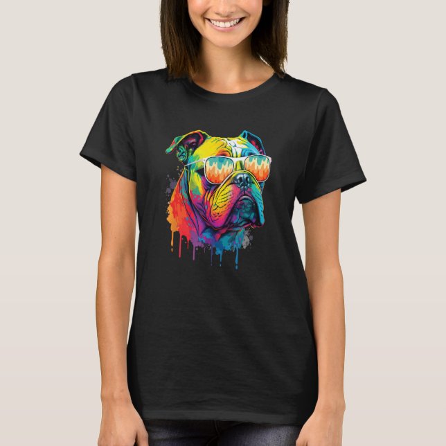 Groovy Retro English Bulldog  Dog Animal  Puppy Ow T Shirt (Framsida)