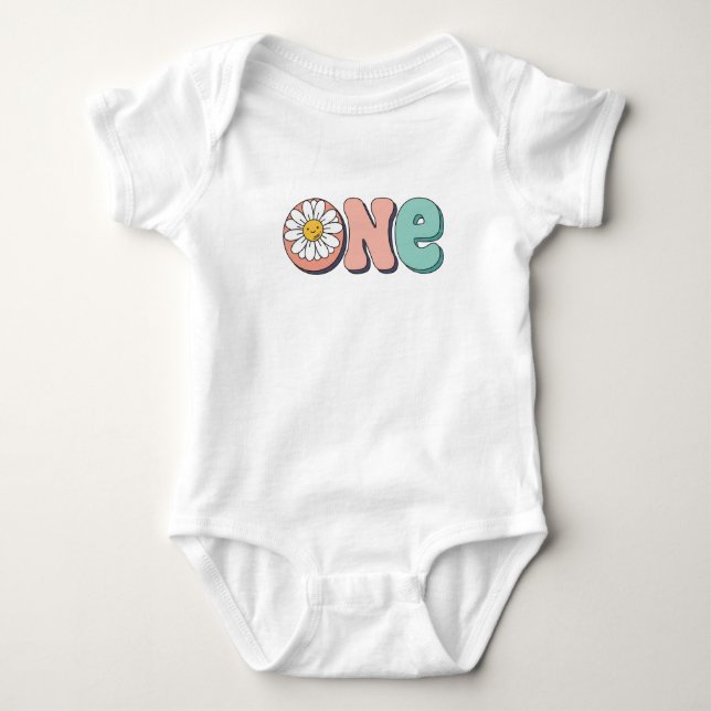 Groovy Retro Floral First Birthday Theme Tee (Framsida)