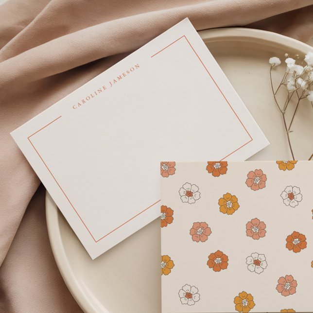 Groovy Retro Floral Flat Note Card Anteckningskort (Skapare uppladdad)