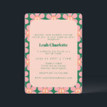 Groovy Retro Flower Peace Rosa Grönt Bat mitzvah Inbjudningar<br><div class="desc">Bat mitzvah inbjudan till Groovy Retro Flower Peace Rosa and Grönt</div>