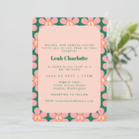 Groovy Retro Flower Peace Rosa Grönt Bat mitzvah