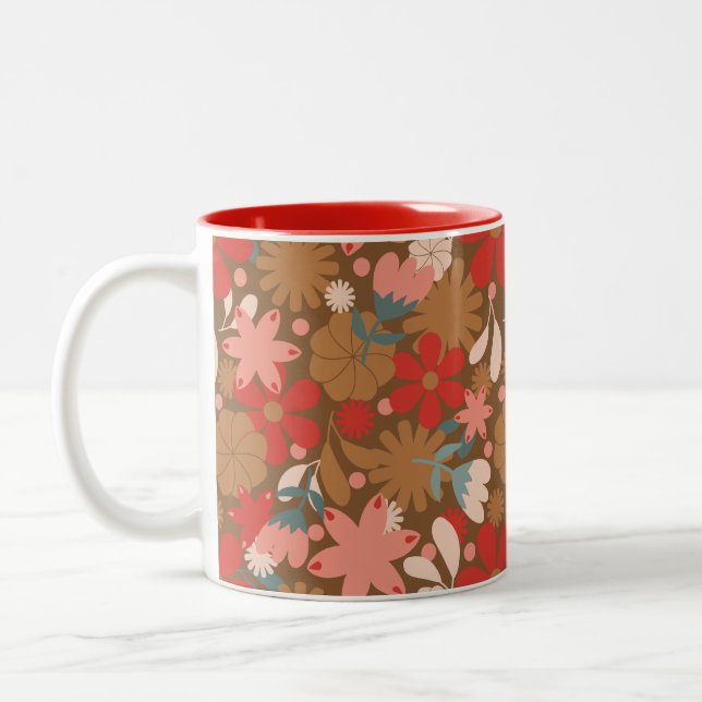 Groovy Retro Flower Power i Rött Två-Tonad Mugg (Vänster)