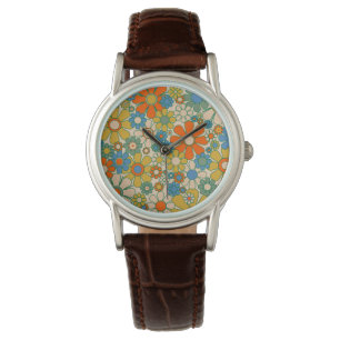 Groovy Retro Flowers 60 s 70-tal Blommönster Armbandsur