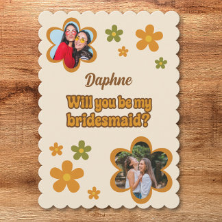 Groovy Retro Flowers Bridesmaid Frieri Photo Kort