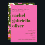 Groovy Retro Flowers Bright Rosa Bold Bat mitzvah Inbjudningar<br><div class="desc">Groovy Retro 60s Flowers Rosa och Oliv grönt Bat mitzvah inbjudan till fetstil</div>