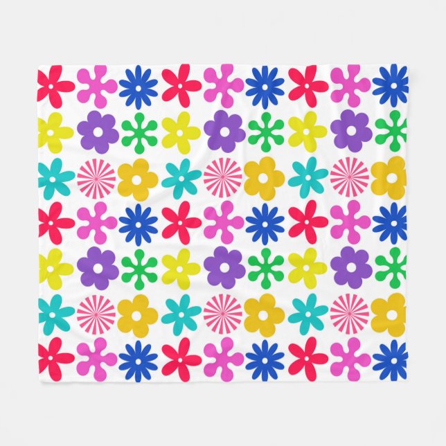 GROOVY RETRO FLOWERS FLEECEFILT (Framsidan (Horisontell))