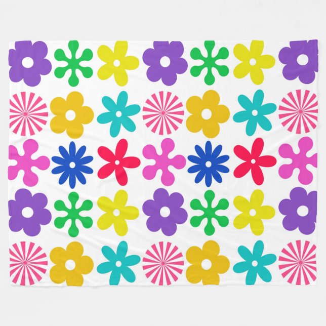 GROOVY RETRO FLOWERS FLEECEFILT (Framsidan (Horisontell))
