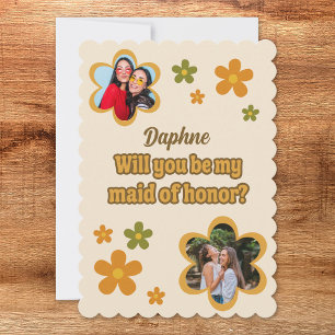 Groovy Retro Flowers Maid of honor Frieri Foto Kort
