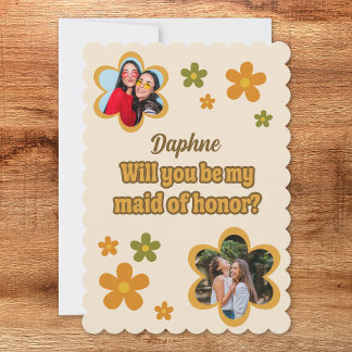 Groovy Retro Flowers Maid of honor Frieri Foto Kort
