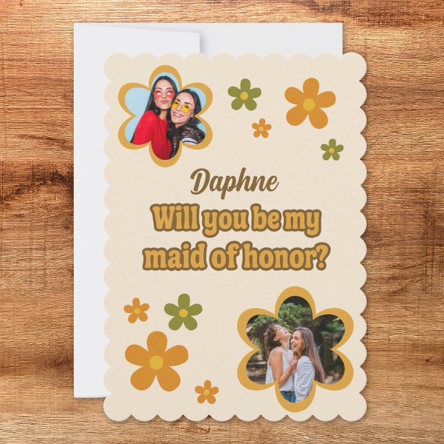 Groovy Retro Flowers Maid of honor Frieri Foto Kort (Skapare uppladdad)