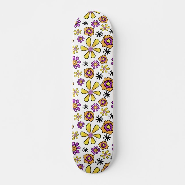 Groovy Retro Flowers Mini Skateboard Bräda 18,5 Cm (Framsida)