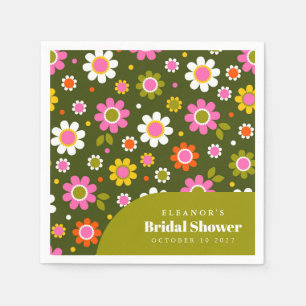 Groovy Retro Flowers Olive Möhippa Anpassningsbar Pappersservett