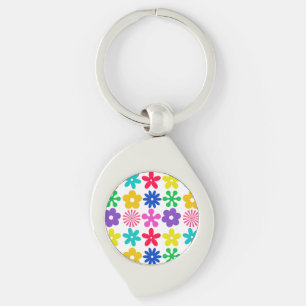 GROOVY RETRO FLOWERS SWIRL SILVERFÄRGAD NYCKELRING