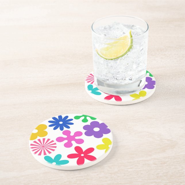 GROOVY RETRO FLOWERS UNDERLÄGG SANDSTEN (Sidan)