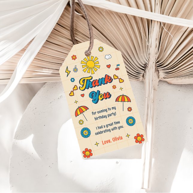 Groovy Retro Födelsedagsfest Tack Gift-Märkre Presentetikett (Skapare uppladdad)