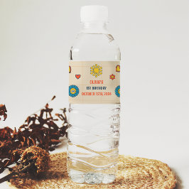 Groovy Retro Födelsedagsfest Tack Vattenflaskor Etikett